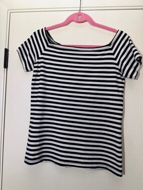 Old Navy Black and White Striped Boatneck Top